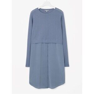 COS Slate Blue Cotton Knit Silk Combo Mixed Long Sleeve Tunic Shirt Dress Medium